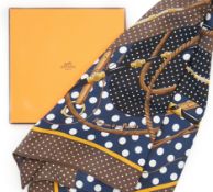 A Hermès Carre 70 Clic-Clac a Pois silk scarf, Black/Tea, boxed, 65cm x 65cm***CONDITION REPORT***