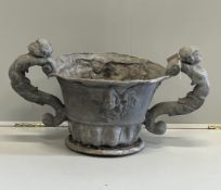 A Victorian lead twin handled urn, width 63cm, height 36cm***CONDITION REPORT***PLEASE NOTE:-