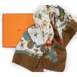 A Hermès 'Ingrid' by Lenke Szechenzyl silk scarf, with a brown border, boxed, approx 96cm x 92cm***