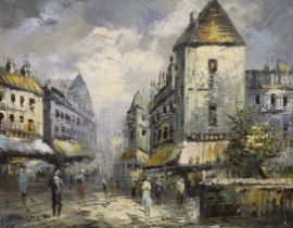 Caroline Burnett (1877-1950), impressionist impasto oil on canvas, Parisian street scene with