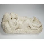 After John Bell, a Victorian parian reclining figure of a mother and child, 30cms wide***CONDITION