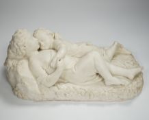 After John Bell, a Victorian parian reclining figure of a mother and child, 30cms wide***CONDITION