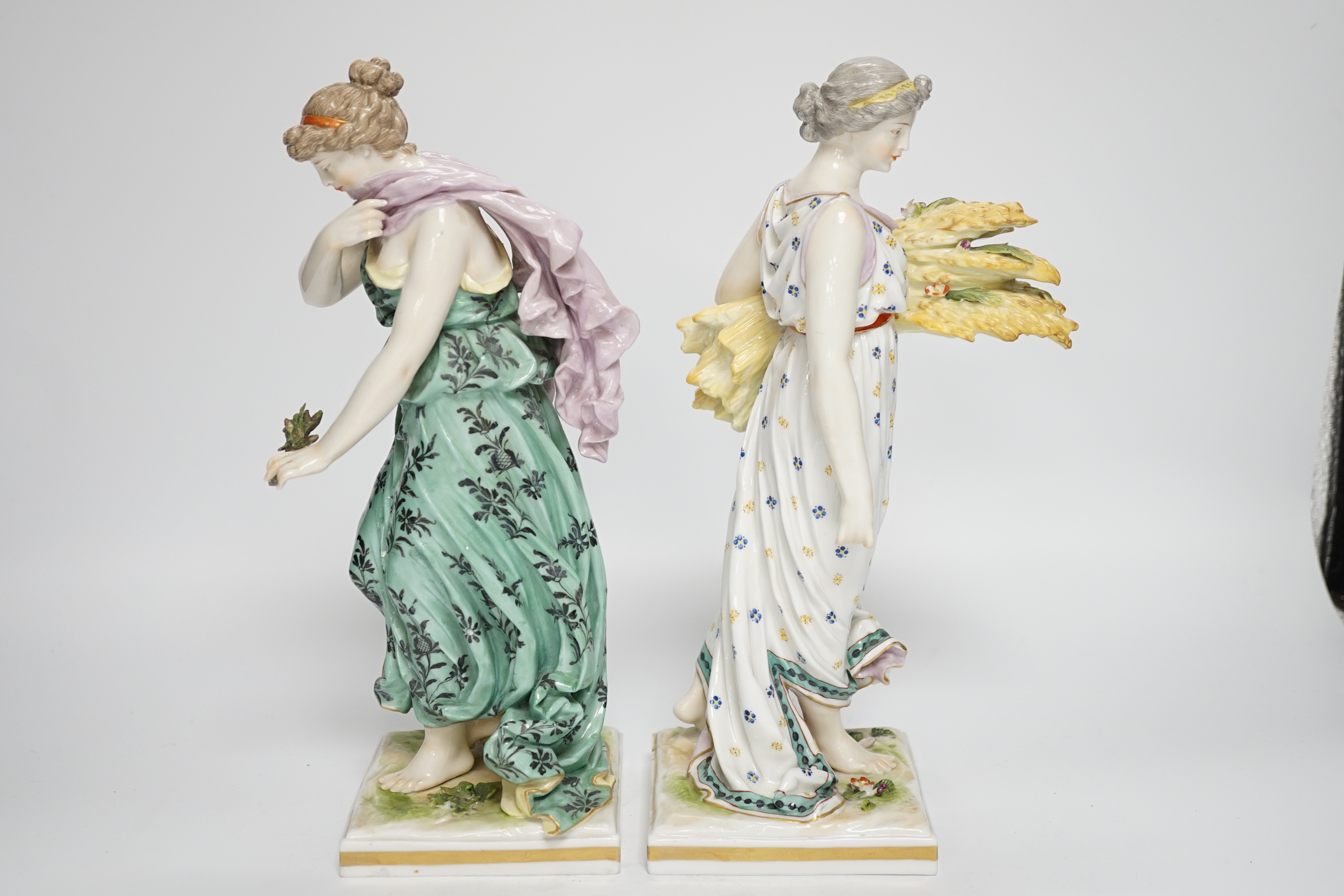 A pair of Frankenthal style porcelain female figures emblematic of summer and winter, 27.5cm*** - Image 2 of 4