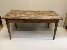 A 19th century French rectangular oak kitchen table, width 149cm, depth 78cm, height 69cm***