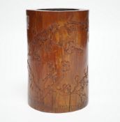 A 19th century Chinese Daoist bamboo brushpot, inscribed with a poem, 13cm high***CONDITION