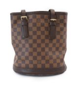A Louis Vuitton Damier Ebene Marais bucket bag, canvas with leather trim and handles, width 23cm,