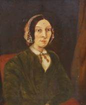 19th century naïve school, oil on board, Portrait of a lady, together with an oil on board of a