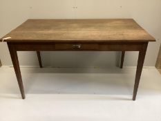 A 19th French rectangular oak kitchen table, width 139cm, depth 76cm, height 74cm***CONDITION