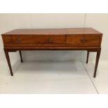 An early 19th century mahogany sideboard converted from a square piano, length 168cm, depth 62cm,