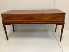 An early 19th century mahogany sideboard converted from a square piano, length 168cm, depth 62cm,