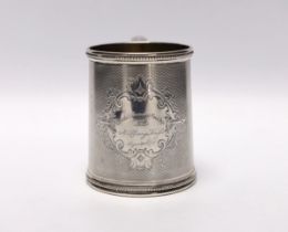 A mid 19th century Tiffany & Co ( Grosjean & Woodward) engine turned sterling mug, with engraved