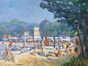 D.S. Alexander, oil on canvas, Beach scene, signed, 45 x 61cm, unframed