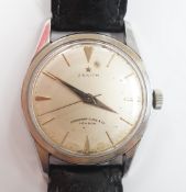 A gentleman's stainless steel Zenith manual wind wrist watch, retailed by Camerer Cuss & Co, London,