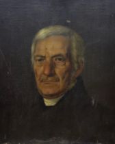 19th century English School, oil on canvas, Head and shoulders portrait of an elderly gentleman,