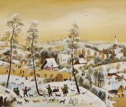 Janos (Contemporary) oil on canvas, Continental winter landscape, signed, 44 x 53cm