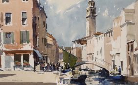 Edward Wesson (1910-1983) watercolour, Venetian canal with gondolas, signed, 50 x 31cm
