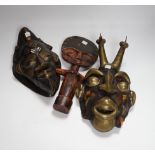 Two Lega tribal masks one made from a tortoise shell and an Ashanti fertility figure, tallest 32.