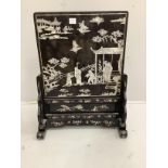 A Chinese mother of pearl inlaid ebonised table screen, width 63cm, height 82cm