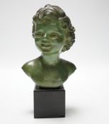 U. Cipriano - patinated spelter bust on stand of a young girl, 20cm high