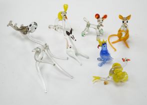 A collection of Murano glass animals including dogs and fish