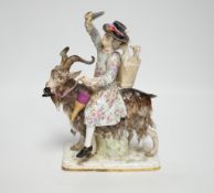 A Meissen group of Count von Bruhl’s tailor riding a goat, 19th century, 22cms high