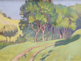 Théodore Delachaux (Swiss, 1879-1949), oil on wooden panel, Trees on a hillside, signed and