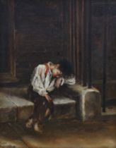 After William Mulready (1786-1863) oil on canvas, Street urchin beside railings, inscribed, 24 x