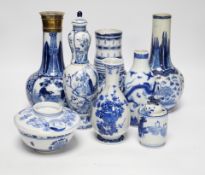 A group of 19th/20th century Chinese, Japanese and European ceramics blue and white porcelain vases,