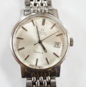 A gentleman's early 1970's stainless steel Omega automatic wrist watch, with date aperture, on a