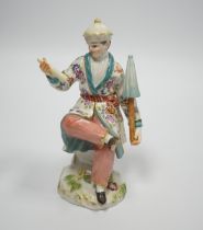 A Meissen figure of a seated Chinese man, 20th century, 14cm high