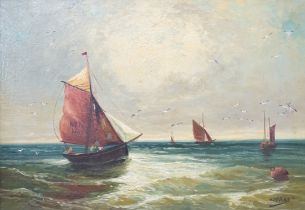 After William Edward Webb (1862-1903), oil on canvas, 'Haddock boats in the Moray Firth', signed and