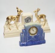 Two French ceramic mantel timepieces, largest 40cm wide