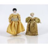 Two Doll's House dolls, c.1860, 10cm and 8cm
