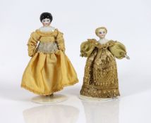Two Doll's House dolls, c.1860, 10cm and 8cm