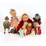 Nine assorted small dolls, mainly composition or plastic