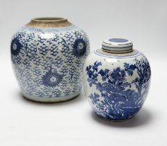 A Chinese blue and white jar and cover and another without cover, Qing dynasty and later largest