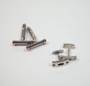 A pair of Tiffany & Co, 925 and 18k baton shaped cufflinks, 22mm and a modern pair of Hermes