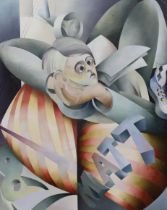 B.A. Dunn, cubist oil on canvas, Portrait, 'Matt', 128 x 101cm, unframed