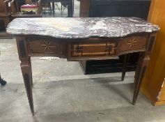 A 19th century Dutch parquetry inlaid oak marble top breakfront console table width 116cm, depth