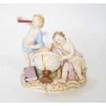 A Meissen group of putti and a celestial globe, emblematic of astronomy, numbered 2460