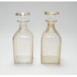 A pair of early 19th century Bohemian gilded glass decanters, 19.cm high