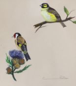 Rollan, gouache, Two birds, signed, 24 x 22cm
