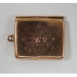 An Edwardian 9ct gold 'envelope' stamp case, Albert Ernest Jenkins, Chester, 1906, 26mm, 4.1