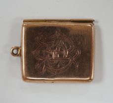 An Edwardian 9ct gold 'envelope' stamp case, Albert Ernest Jenkins, Chester, 1906, 26mm, 4.1