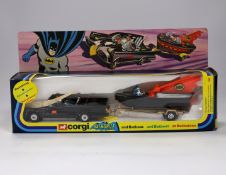 A boxed Corgi Gift Set (3) Batman Batmobile and Batboat in a late issue in striped window box,