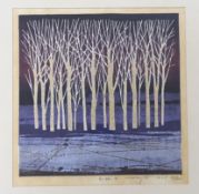 Fumio Fujita (Japanese b.1933) 1970's colour woodblock print, 'Trees', signed in pencil, limited