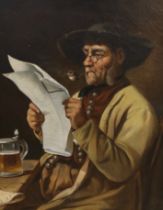 Austrian School, oil on canvas, 'Reading the News', indistinctly signed, 77 x 62cm