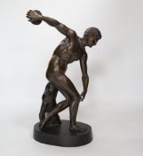 After the Antique, a bronze model of a discus thrower, stamped ‘bronze caranti’ 37cm