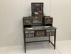 A painted decorative kneehole dressing table incorporating Chinese mother of pearl inlaid panels,