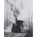 Johannes Weiland (1874-1976), lithograph, Steam engine locomotive, signed in pencil, 55 x 42cm